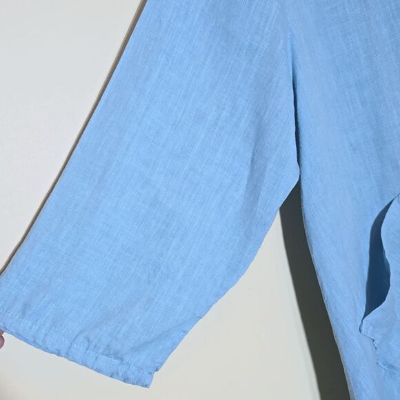 Odile Linen Blue Button Up Top Asian Artsy Size M Asymmetric Lagenlook - Picture 10 of 16